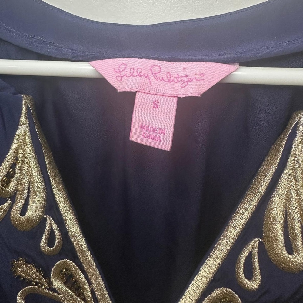 Lilly Pulitzer Bryce Top True Navy 100% Silk Size Small - Picture 7 of 7